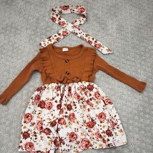 PatPat Brown and White Floral Kids Formal Dress